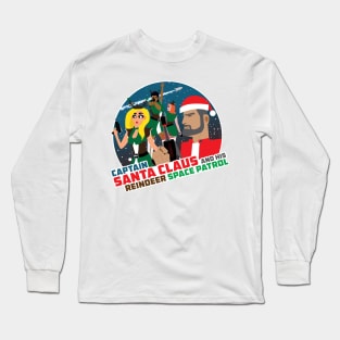 Captain Santa Claus And His Reindeer Space - with white border Long Sleeve T-Shirt